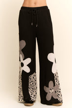 Load image into Gallery viewer, Davi &amp; Dani Thermal Knit and Lace Pants with Flower Patches in Black Cream
