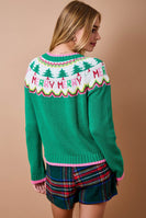 day+moon Christmas Fair Isle Knit Cardigan in Green Multi