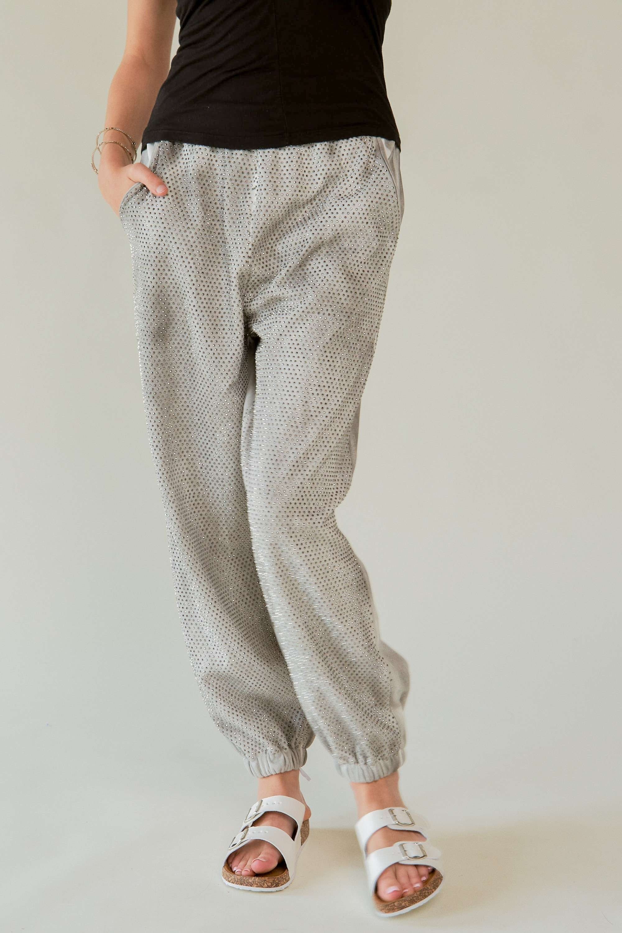 Davi & Dani Mineral Washed Joggers with Rhinestones in Grey – June 