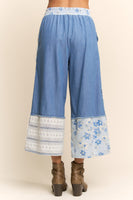 Davi & Dani Printed Denim and Lace Pants in Light Denim Multi