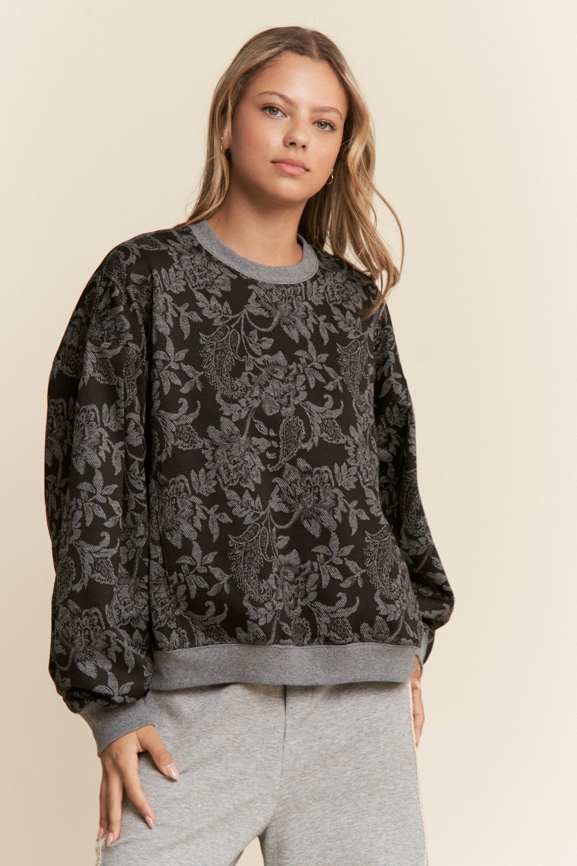 J.nna Textured Floral Print Sweater in Black – June Adel