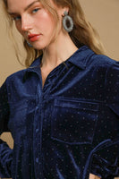 Umgee Beaded Velvet Button Down Top in Midnight