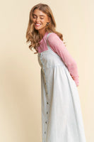 J.nna Mineral Washed Denim Button Down Front Maxi Dress in Ice Blue Denim
