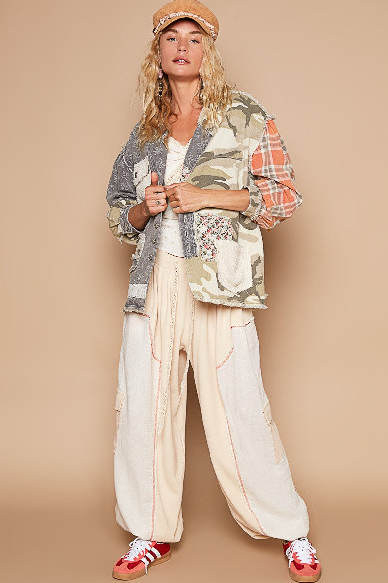 POL OVERSIZED Twill Jacket with Camo Print in Black Multi – June Adel