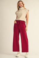 Jodifl Drawstring Waist Raw Cut Detail Sweatpants in Burgundy
