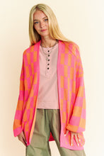 Load image into Gallery viewer, Davi &amp; Dani Two Toned Mixed Checkered Print Open Front Cardigan in Pink Orange
