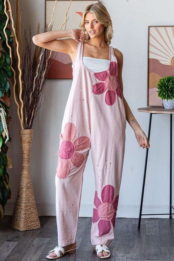 Oli & Hali Large Flower and Paint Splatter Jumpsuit in Pink