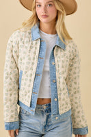 Main Strip Quilted Floral Print and Denim Jacket in Ivory/Blue