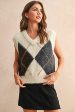 Load image into Gallery viewer, Miou Muse Argyle Pattern Soft Knit Sweater Vest in Cream Multi
