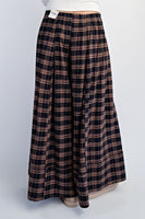Cotierra Low Waisted Plaid Wide Leg Pants in Midnight Checker