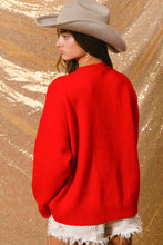 Load image into Gallery viewer, BiBi Solid Color Knit Sweater with Large Sequin Bow Front in Red
