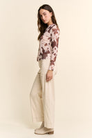 Davi & Dani Sheer Mesh Top in Cow Print