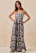 Load image into Gallery viewer, BiBi Mineral Washed Denim Rose Print Wide Leg Jumpsuit in Grey/Black
