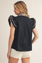Load image into Gallery viewer, Jodifl Solid Color Woven Top with Plaid Accents in Black
