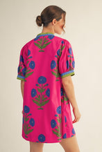 Load image into Gallery viewer, Jodifl Floral Print and Stripe Detail Shift Dress in Hot Pink ON ORDER
