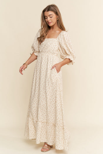 J.nna Floral Print Maxi Dress in Neutral ON ORDER June Adel J.nna Floral Print Maxi Dress in Neutral ON ORDER June Adel