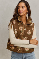 So Me Floral Jacquard Quilted Vest in Brown
