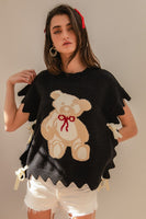 BiBi Teddy Bear Knit Sweater Top with Side Ties in Black