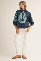 Jodifl Baroque Applique Detail Top in Navy