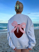 Load image into Gallery viewer, Embroidery Football Pink Bow Sweatshirt in Pearl Gray
