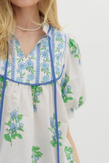 Entro Mixed Floral Print Top in Off White