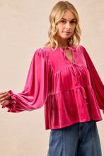 Load image into Gallery viewer, BiBi Velvet Bow Tie Tiered Top in Fuchsia
