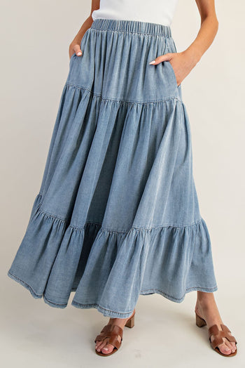 ee:some Snow Washed Maxi Skirt in Denim