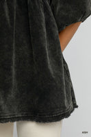 Umgee Stone Washed Corduroy Tunic Top in Ash