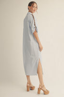 Jodifl Striped Midi Dress with Leopard Print Details in Blue