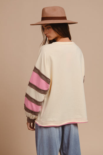 BiBi French Terry Top with Patchwork in Cream