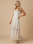 J.nna Floral Print Ruffle Detailed Maxi Dress in Taupe