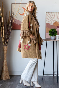 Oli & Hali OVERSIZED Flower Patched Open Front Cardigan in Coffee