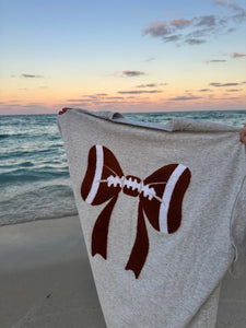 Embroidery Football Bows T-Shirt in Salty Gray