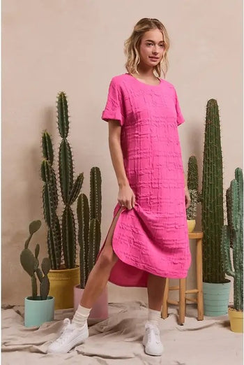 BiBi Textured Jacquard Knit Midi Dress in Pink
