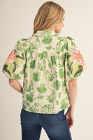Jodifl Embroidery Detail Floral Babydoll Top in Green