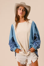 Load image into Gallery viewer, BiBi OVERSIZED Mixed Fabric Top with Stripes in Oatmeal
