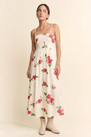 Davi & Dani Flower Print French Terry Midi Dress in Cream