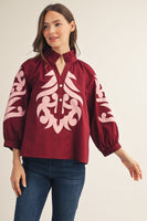 Jodifl Baroque Applique Detail Top in Burgundy
