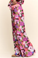 Davi & Dani Floral Print Wide Leg Pants in Berry Pink