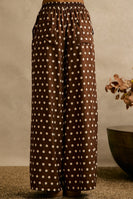 So Me Polka Dot Waist Elastic Wide Leg Pants In Brown/White