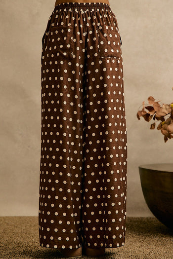 So Me Polka Dot Waist Elastic Wide Leg Pants In Brown/White
