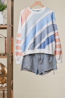 mello. Colorblock Textured Stripe Pullover Top in Off White