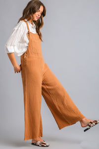 Umgee Button Detail Jumpsuit with Wide Bottoms in Caramel Bottoms Umgee   