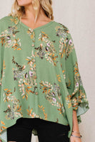 Oddi OVERSIZED Leaf Print Top in Sage ON ORDER