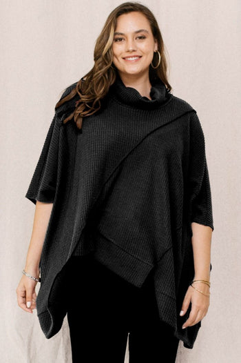 Oddi OVERSIZED Solid Color Brushed Waffle Knit Top in Black