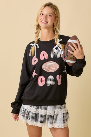 Main Strip Game Day Patchwork Top in Black
