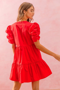 So Me Solid Color Tiered Dress in Red