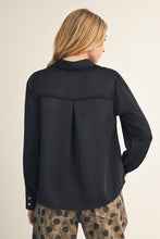 Load image into Gallery viewer, Jodifl Scallop Trim Detail Button Down Satin Top in Black
