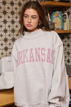 Load image into Gallery viewer, BucketList 'Arkansas' Embroidered Appliqué Sweatshirt in Heather Grey with Crimson Stripe
