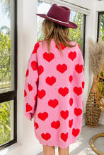 Load image into Gallery viewer, BiBi Heart Pattern Knit Long Cardigan in Pink/Red
